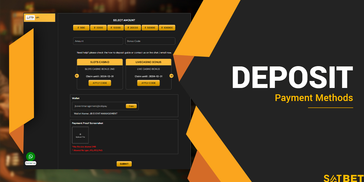 Deposit methods at satbet